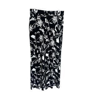 WHITE HOUSE BLACK MARKET WHBM Pants Size S Black White Floral Wide Leg Palazzo